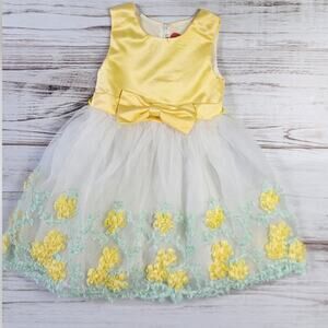 PatPat Yellow Satin and Tulle Floral Formal Party Dress sz 4-5Y New
